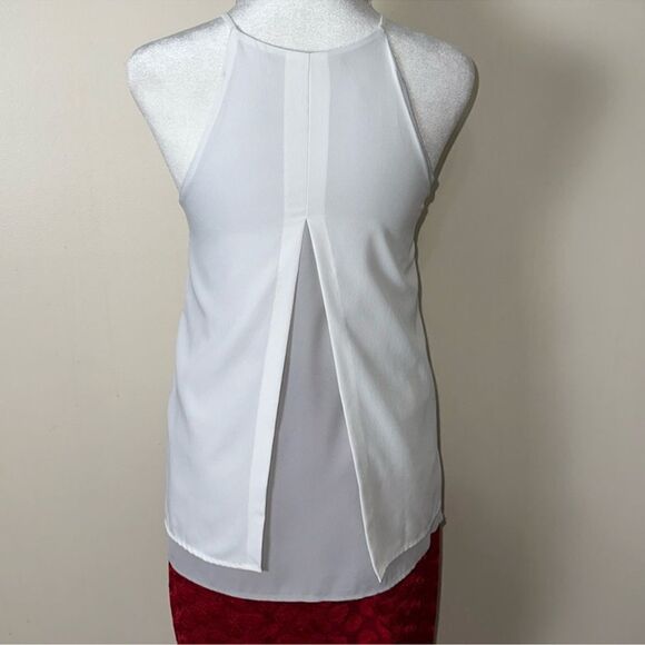 ZARA XS White Silver Gray Two Later Sheer High Neck Sleeveless Split Back Top - Picture 2 of 6